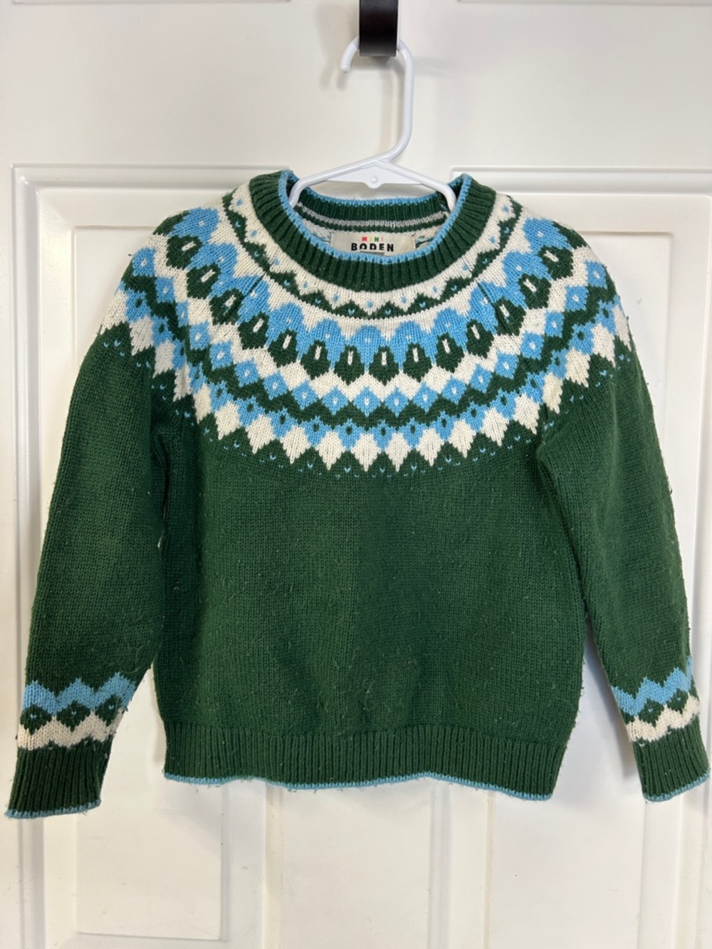 Boden Green and Blue Fair Isle Crewneck Sweater